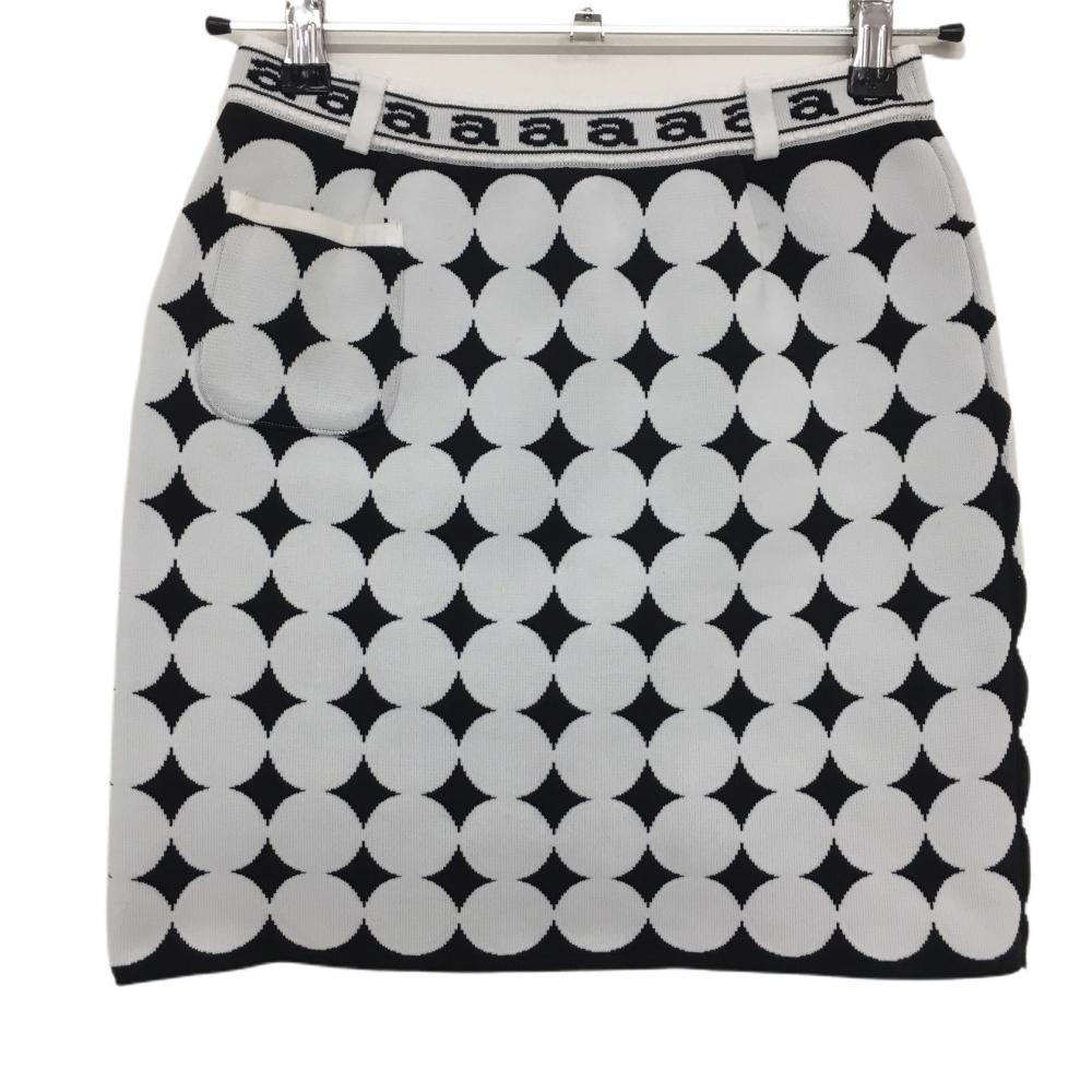 アルチビオ ニットスカート 白×黒 ドット ストレッチ  レディース 36 ゴルフウェア archivio