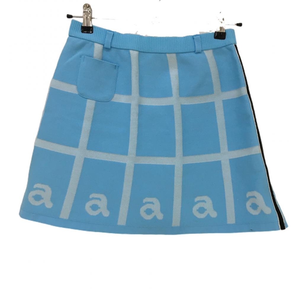 アルチビオ ニットスカート ライトブルー×白 格子チェック ウエストゴム サイド黒ライン レディース 36 ゴルフウェア archivio