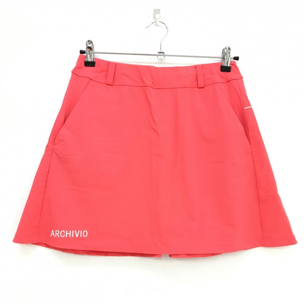 【超美品】アルチビオ スカート ピンクレッド×白 パイピンクライン ウエストゴム レディース 38(M) ゴルフウェア archivio