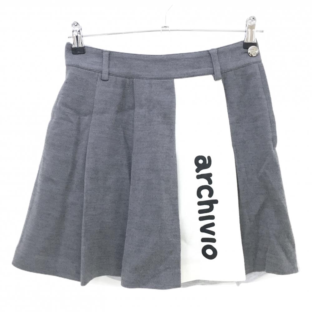 【超美品】アルチビオ ニットプリーツスカート グレー×白 ウール混 裏地付 レディース 36(S) ゴルフウェア archivio