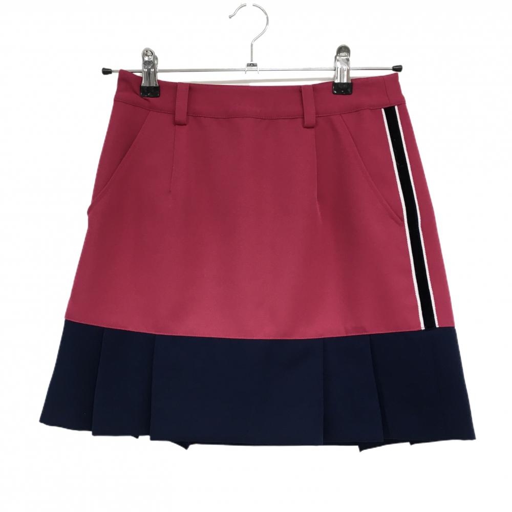 【超美品】アルチビオ スカート ピンク×ネイビー 裾プリーツ 裏地付 レディース 36(S) ゴルフウェア archivio
