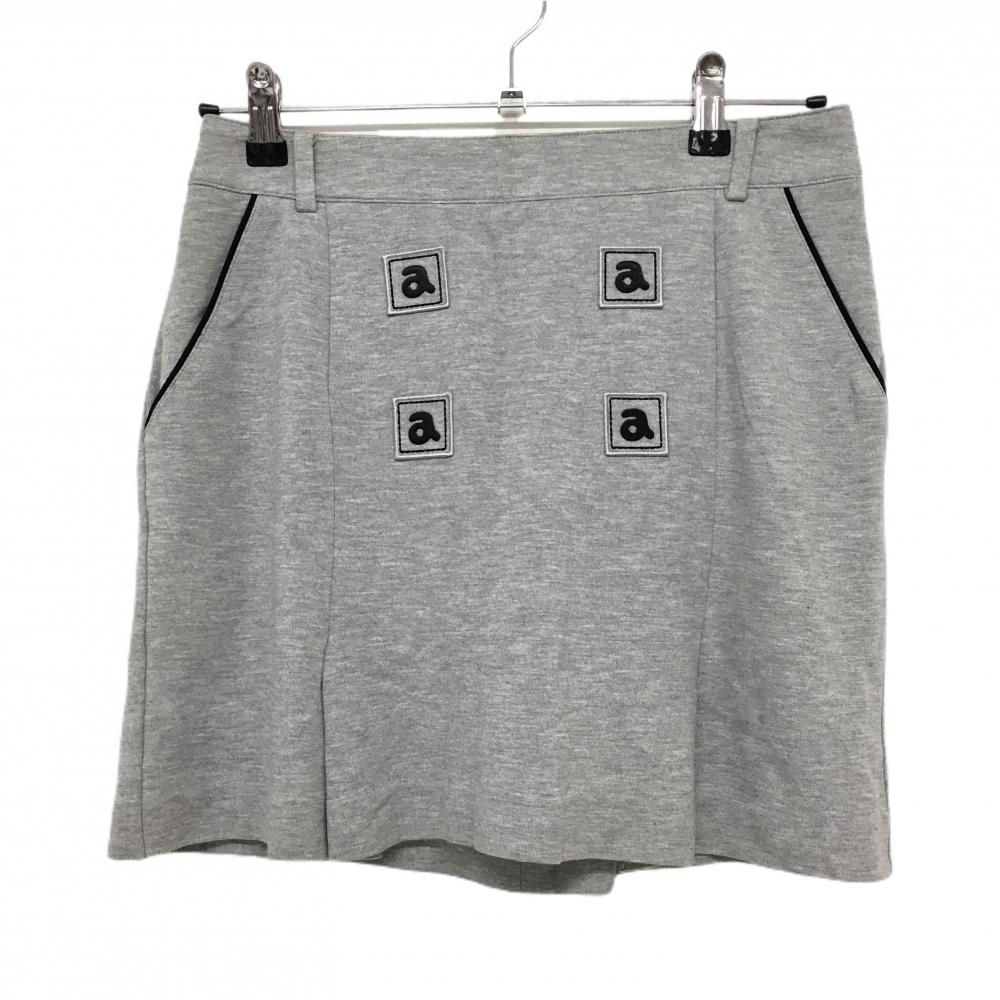 【超美品】アルチビオ ストレッチスカート グレー×黒 スクエアワッペン 裏地付 レディース 36(S) ゴルフウェア archivio