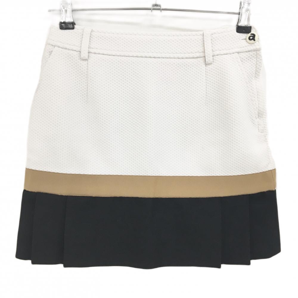 アルチビオ スカート 白×黒×ブラウン 凹凸生地 裾プリーツ レディース 36(S) ゴルフウェア archivio