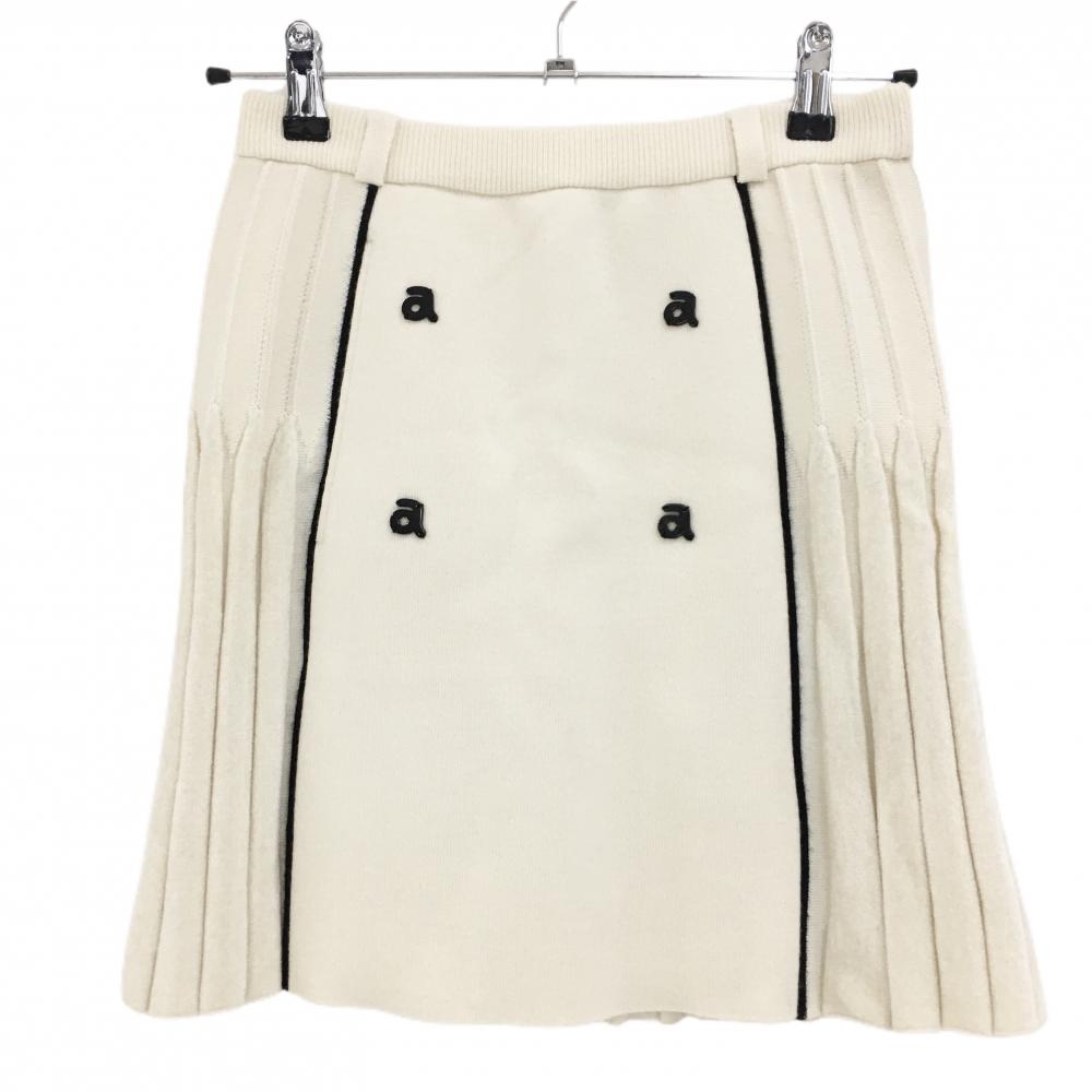 【超美品】アルチビオ ニットスカート アイボリー×黒 プリーツ風 レディース S ゴルフウェア archivio