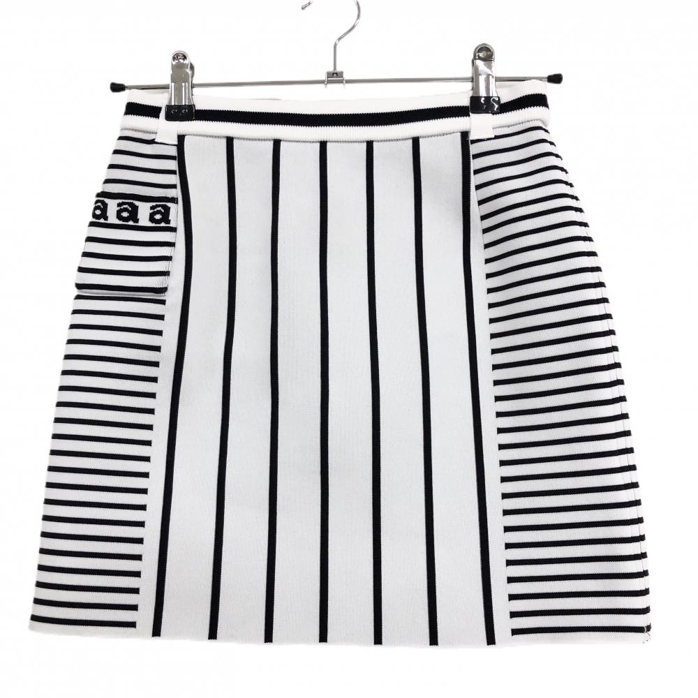 【超美品】アルチビオ ニットスカート 白×黒 ストライプ ボーダー  レディース 36(S) ゴルフウェア archivio