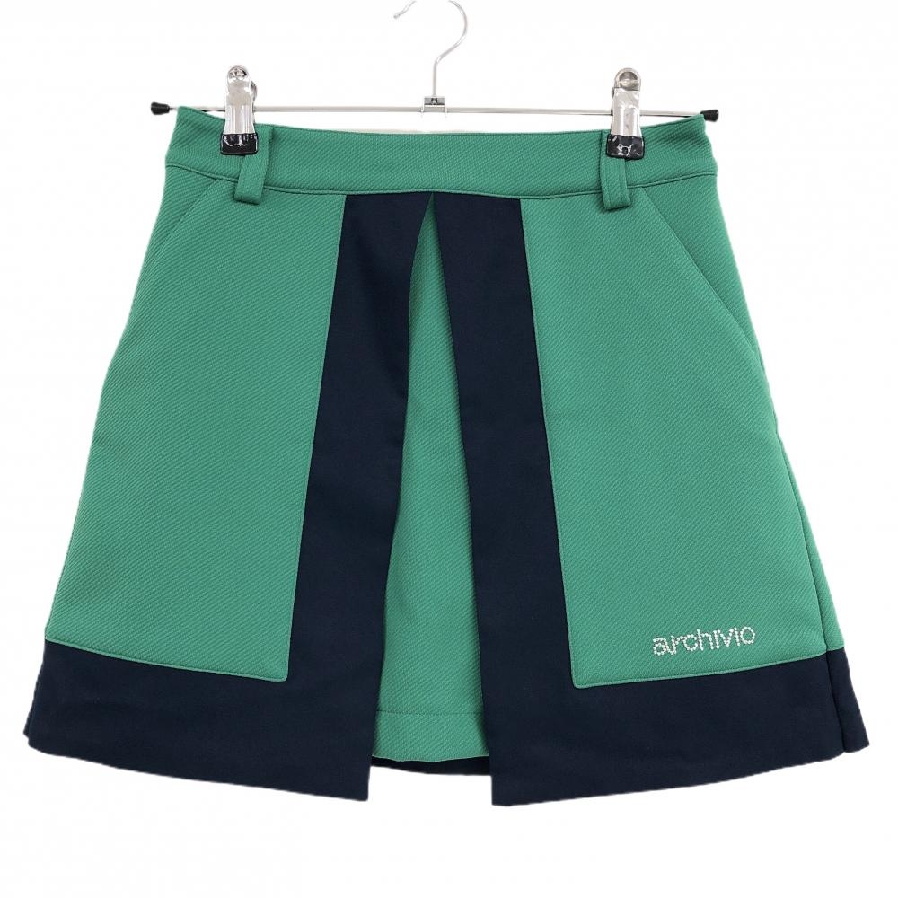 【超美品】アルチビオ スカート グリーン×ネイビー ラインストーンロゴ  レディース 36(S) ゴルフウェア archivio