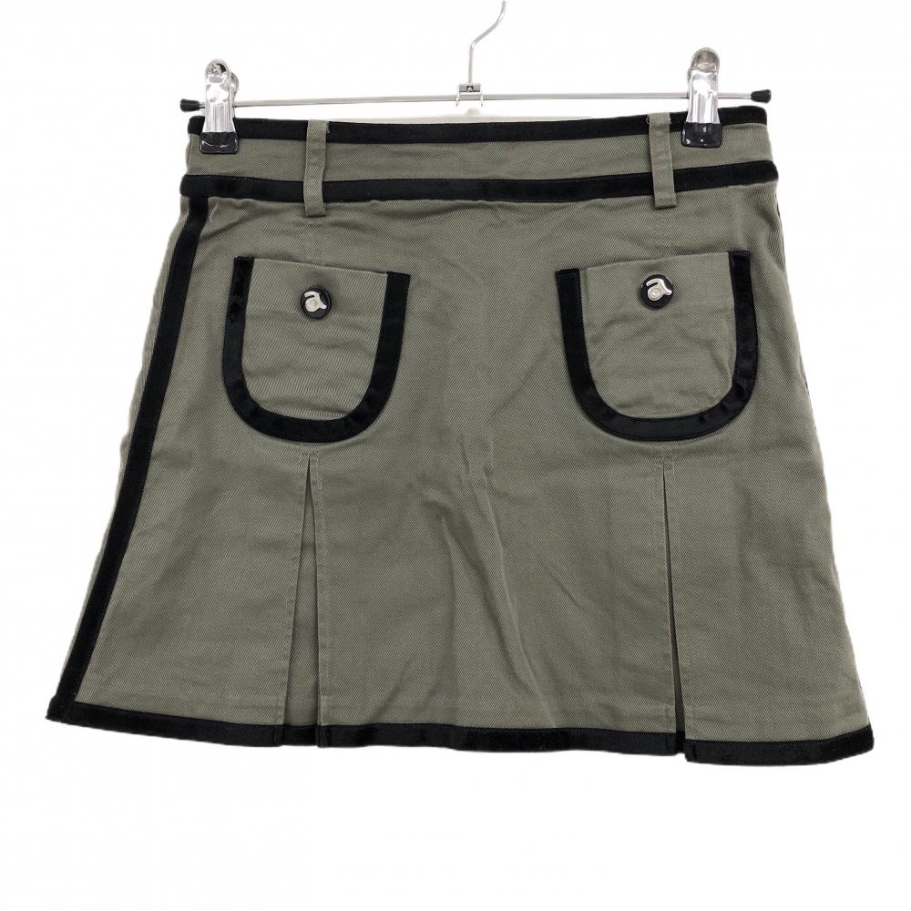 【美品】アルチビオ スカート カーキ×黒 ベロア調ライン レディース 36(S) ゴルフウェア archivio