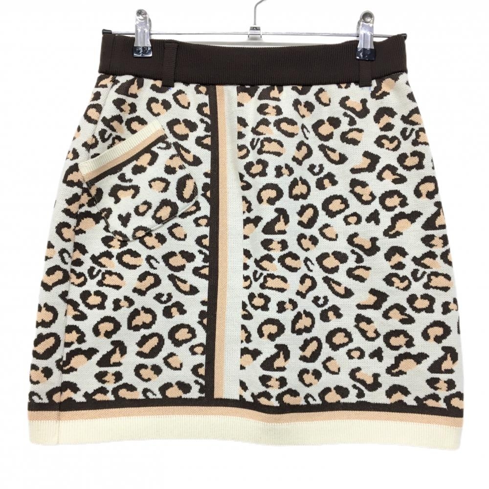 【超美品】アルチビオ ニットスカート ライトベージュ×ブラウン レオパード柄 ウール混 裏地付 レディース 38(M) ゴルフウェア archivio