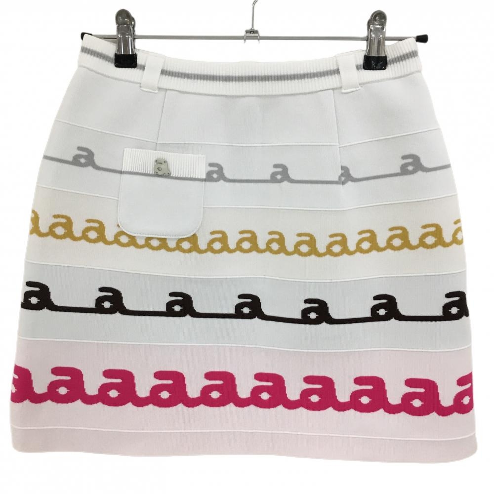 【超美品】アルチビオ リバーシブルニットスカート 白×マルチカラー ロゴライン レディース 38(M) ゴルフウェア archivio