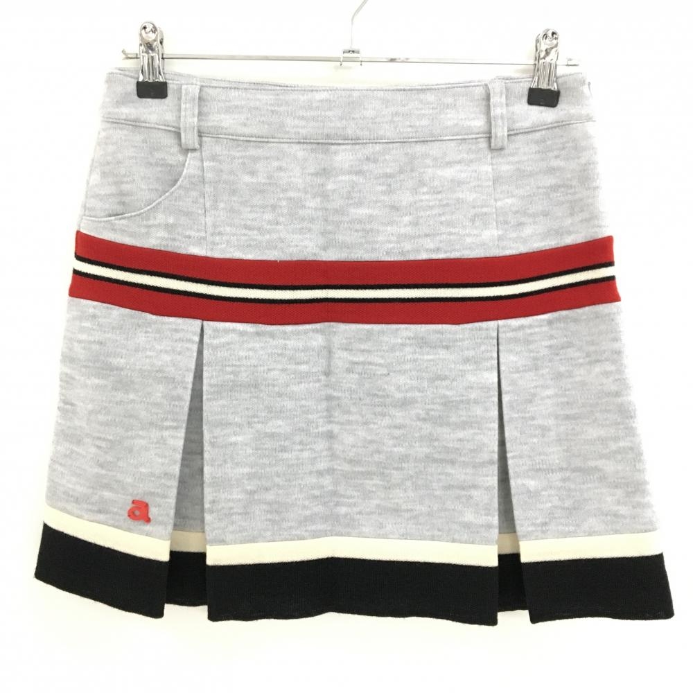 【新品】アルチビオ ニットスカート 杢グレー×レッド×黒 インナーパンツ付き ウール混  レディース 40(L) ゴルフウェア archivio