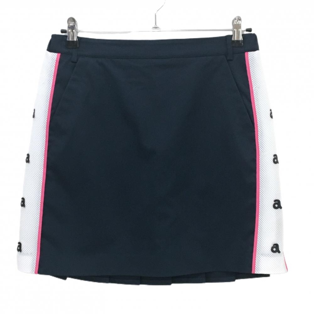 アルチビオ スカート ダークネイビー×白×ピンク サイドメッシュ 裏地付き  レディース 40(L) ゴルフウェア archivio