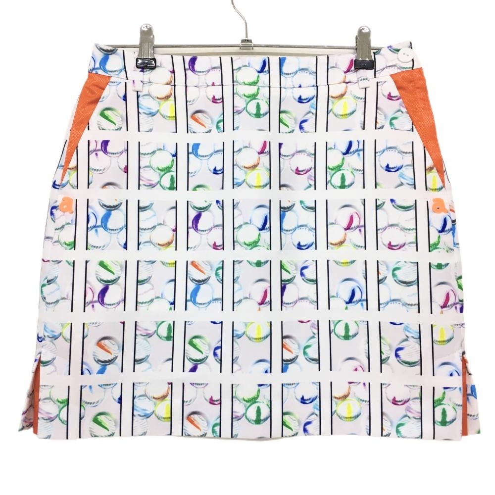 【超美品】アルチビオ スカート 白×オレンジ 総柄 裏地付  レディース 40(L) ゴルフウェア archivio