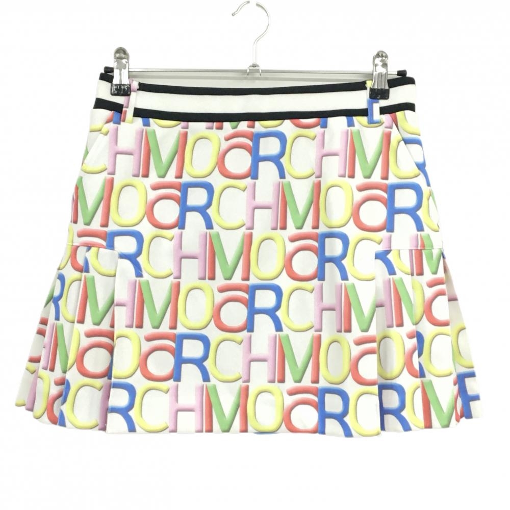 【超美品】アルチビオ スカート 白×マルチカラー ロゴ総柄 裏地付 サイドプリーツ  レディース 38(M) ゴルフウェア archivio