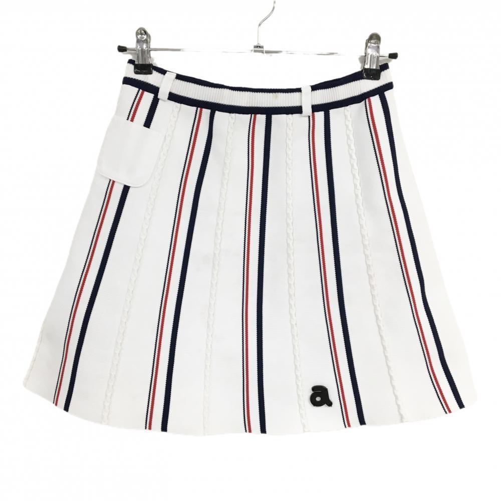 アルチビオ ニットスカート 白×ネイビー×レッド ストライプ  レディース 38(M) ゴルフウェア archivio
