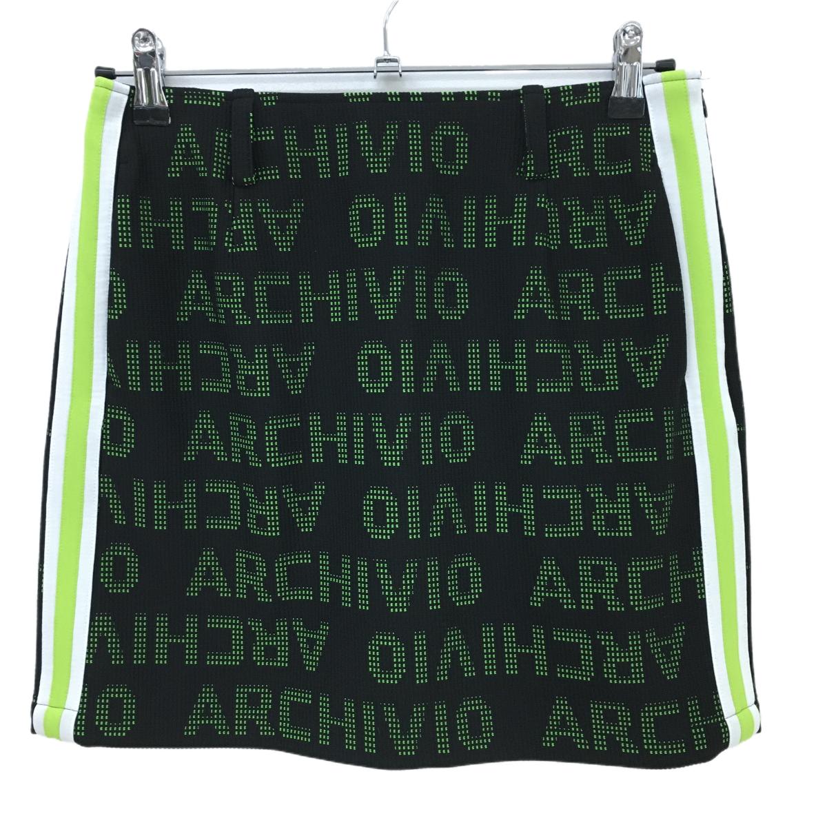 【超美品】アルチビオ スカート 黒×ライトグリーン ロゴ総柄織生地 裏地付 レディース 38(M) ゴルフウェア archivio