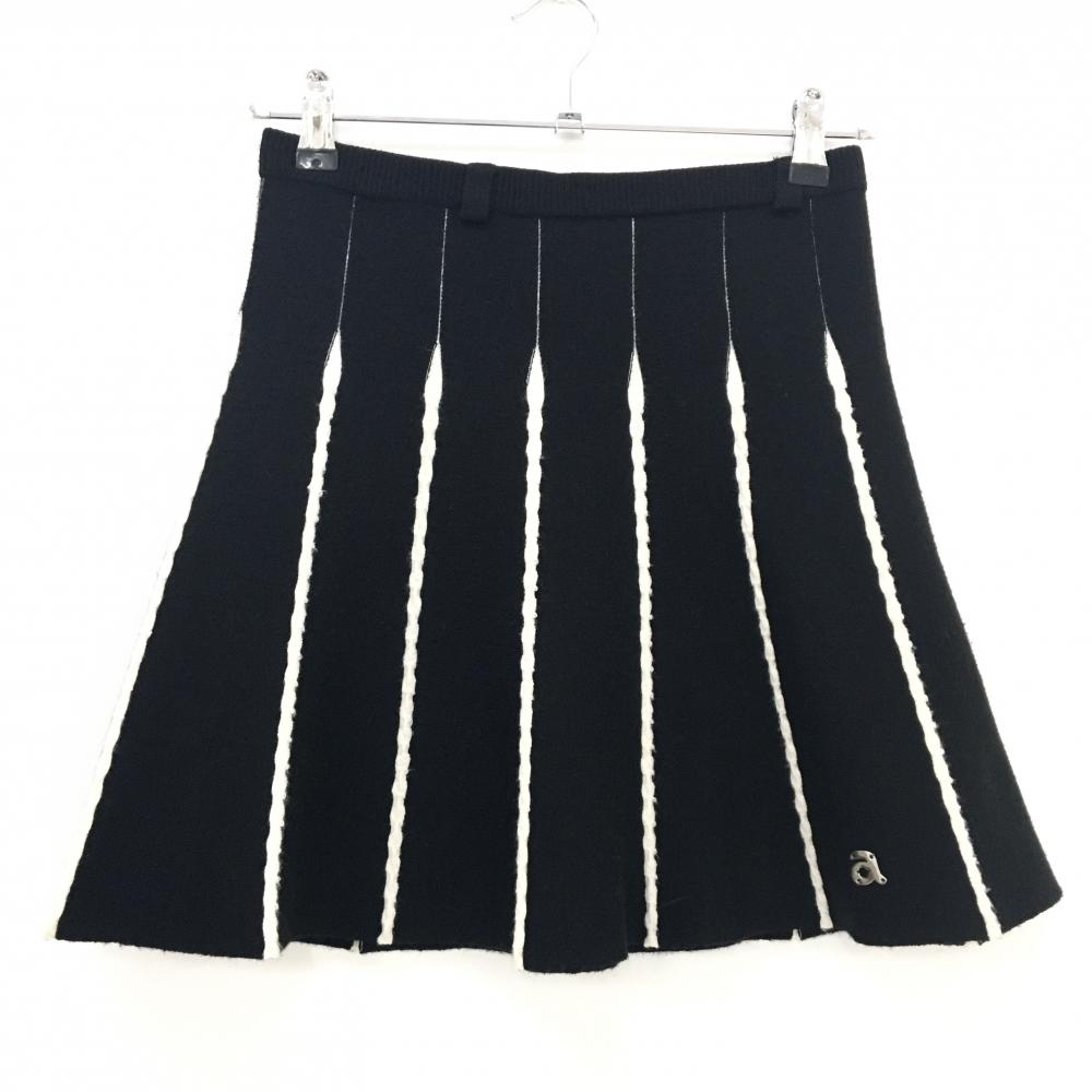 【美品】アルチビオ ニットスカート 黒×白 ケーブル編みライン ウール混 ストレッチ レディース 36(S) ゴルフウェア archivio