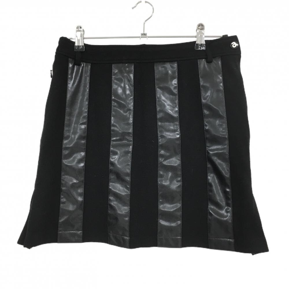 【美品】アルチビオ スカート 黒 前面一部合成皮革 ウール混 裏地付  レディース 40(L) ゴルフウェア archivio
