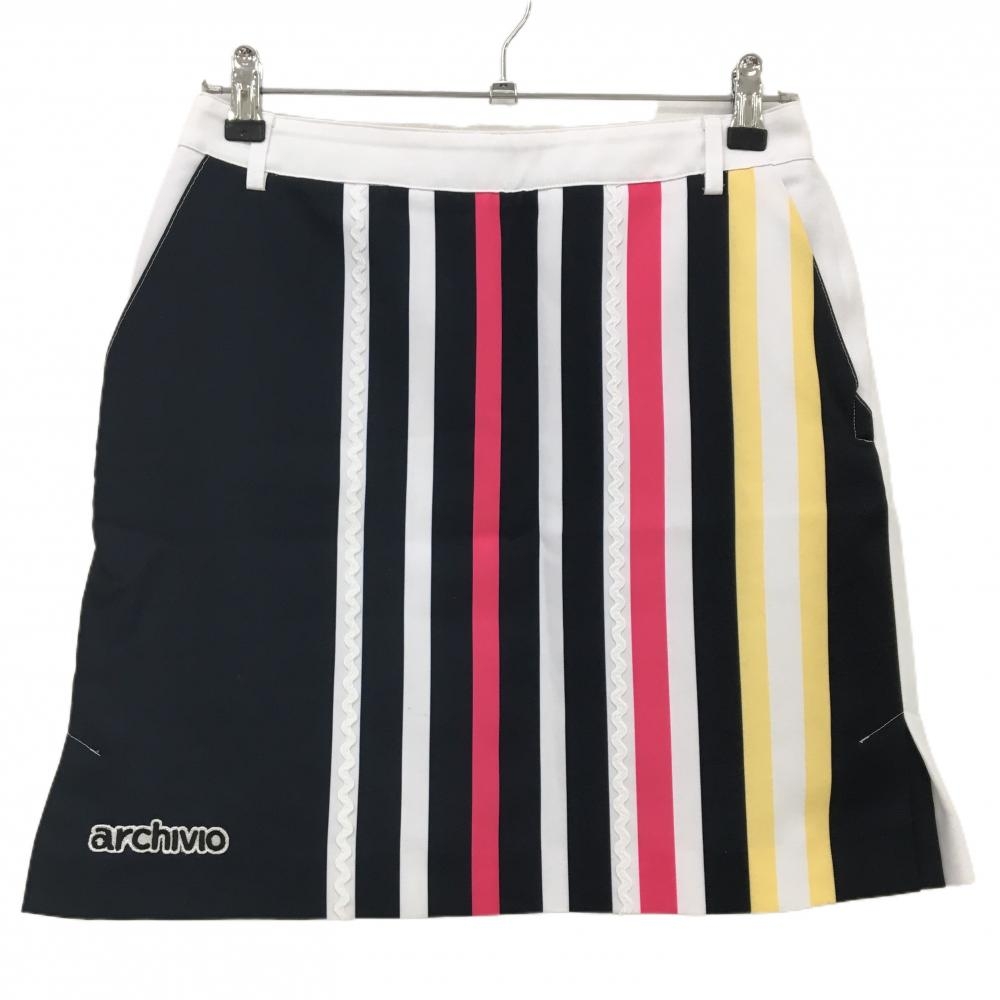 アルチビオ スカート 白×黒×ピンク 前ストライプ  レディース 40(L) ゴルフウェア archivio