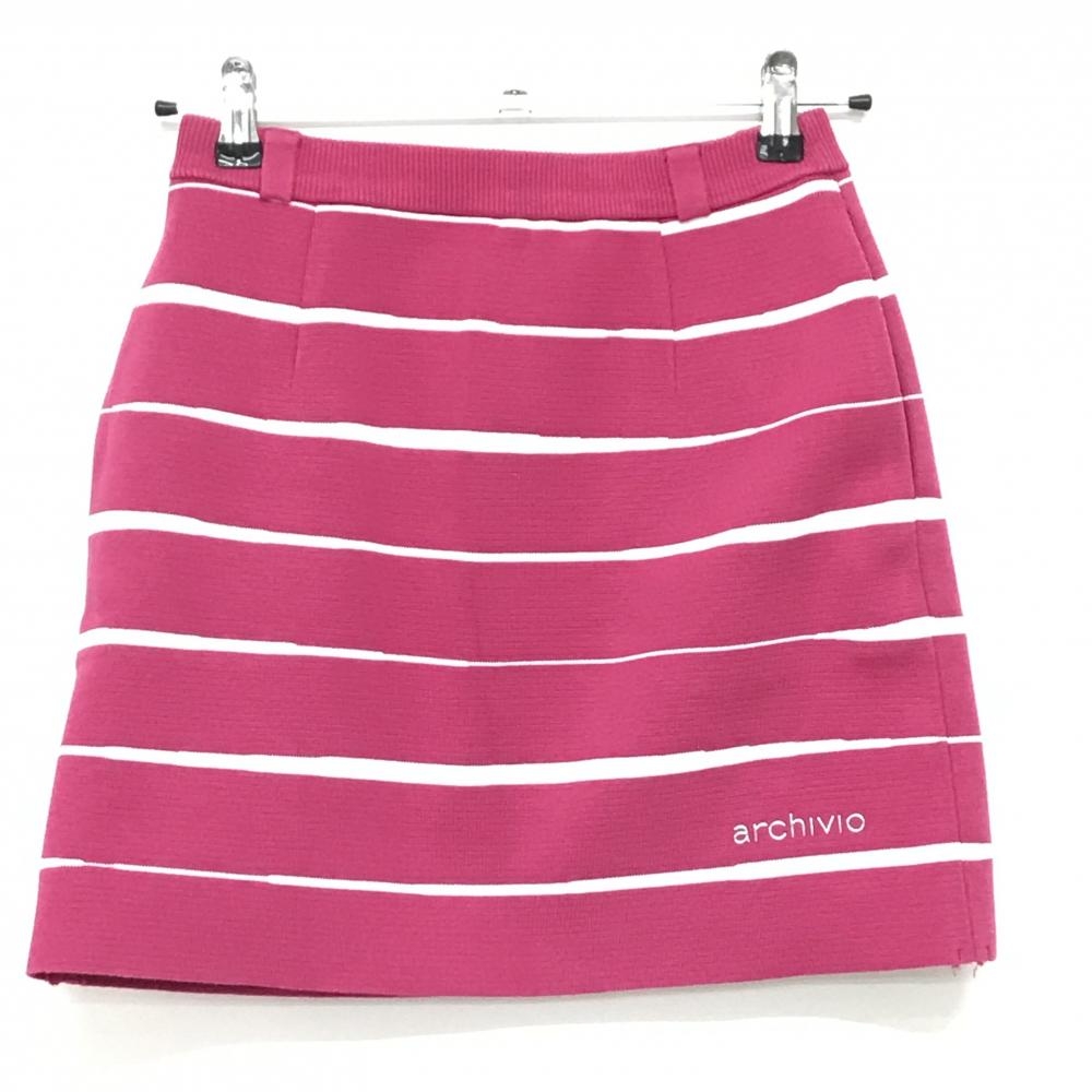 【超美品】アルチビオ ニットスカート ピンク×白 ボーダー ウエストゴム レディース 36(S) ゴルフウェア archivio