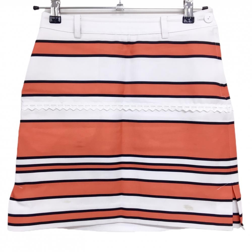 アルチビオ スカート 白×オレンジ×黒 ボーダー 裏地付 レディース 36(S) ゴルフウェア archivio