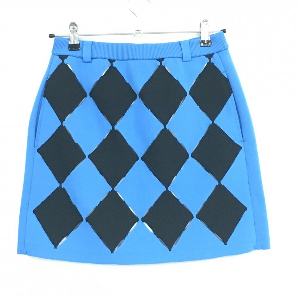 【新品】アルチビオ ニットスカート ブルー×ダークネイビー 前面ダイヤ編み ウエストゴム レディース 38(M) ゴルフウェア archivio