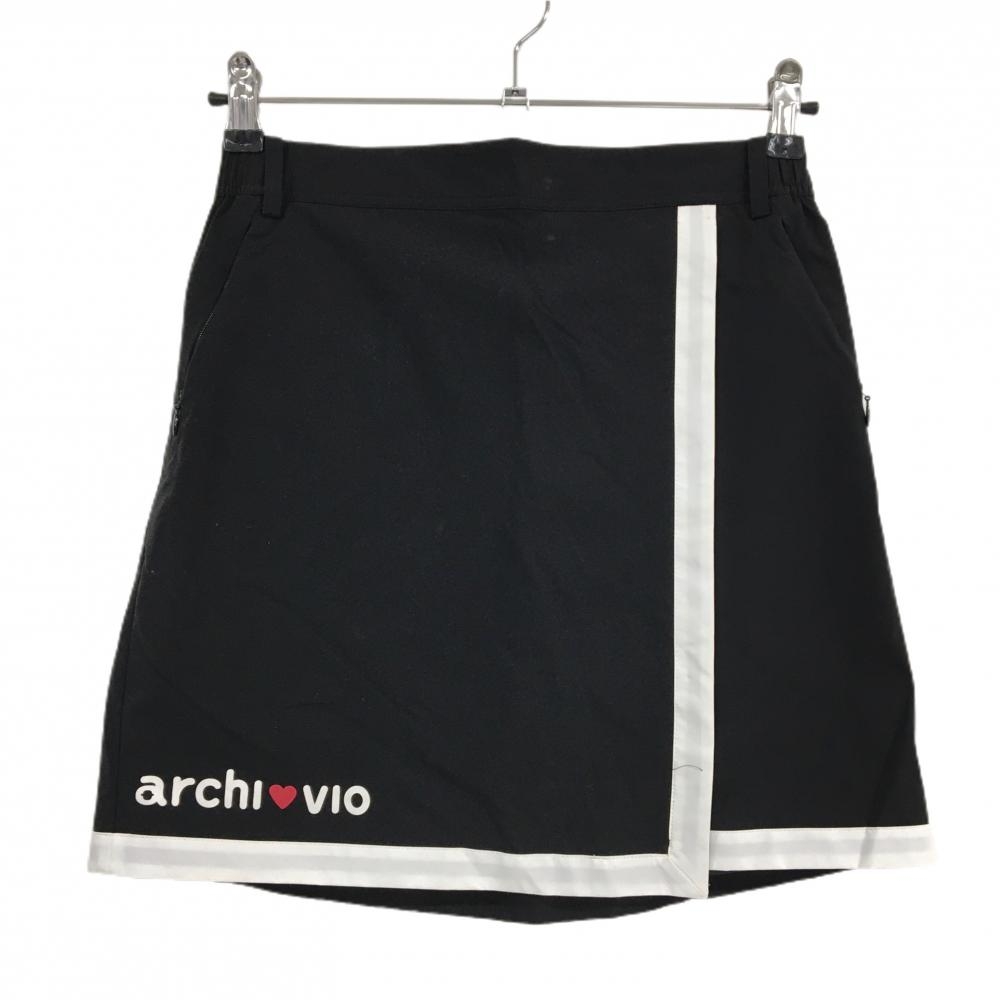 【美品】アルチビオ スカート 黒×白 裾ロゴ ウエスト一部ゴム 裏地付  レディース 38(M) ゴルフウェア archivio