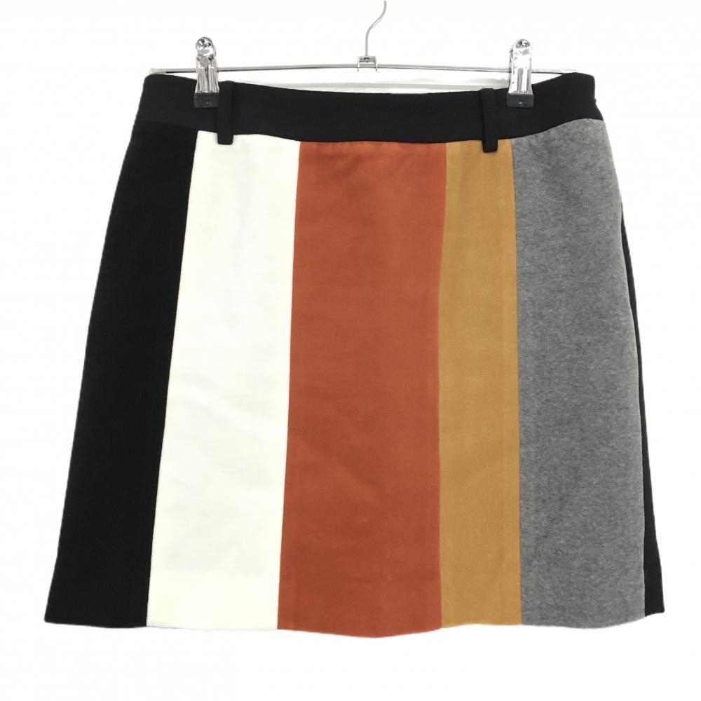 【美品】アルチビオ スカート 黒×白×オレンジ系 裏地付き ベロア レディース 40(L) ゴルフウェア archivio