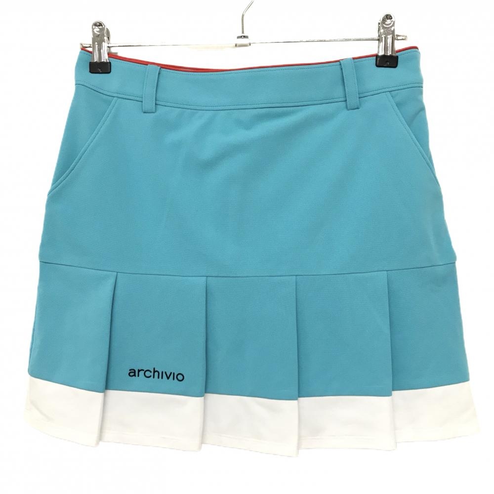 【新品】アルチビオ スカート ライトブルー×白 裾プリーツ 裏地付  レディース 40(L) ゴルフウェア archivio