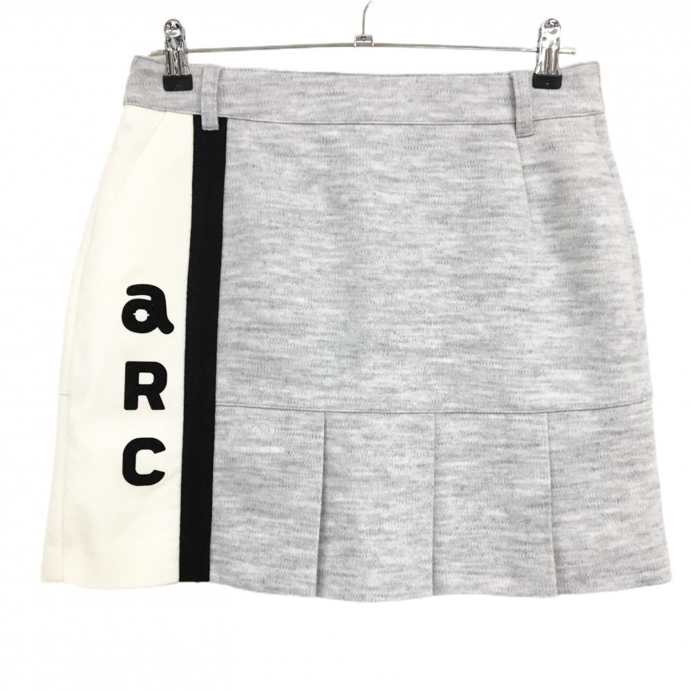 【超美品】アルチビオ スカート ライトグレー×白 裾プリーツ ウール混 レディース 40(L) ゴルフウェア archivio