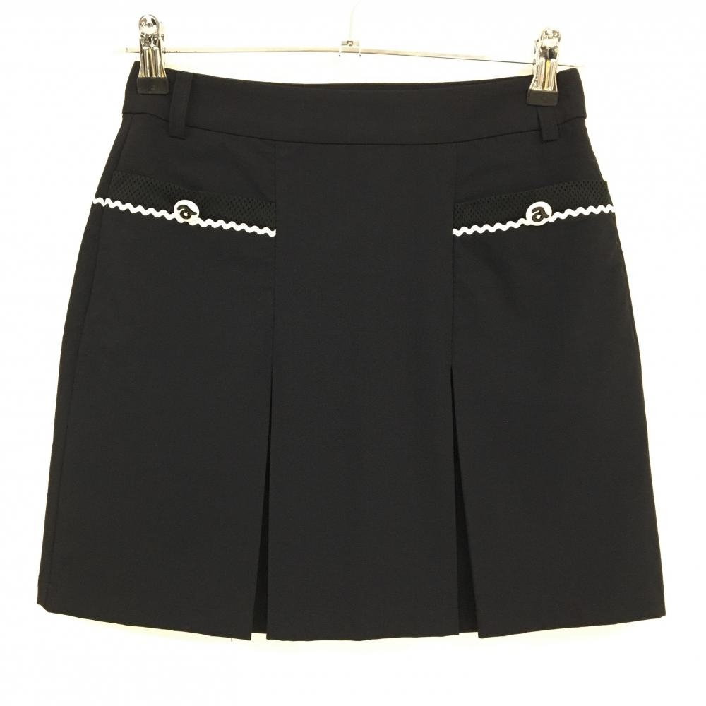 【超美品】アルチビオ スカート 黒×白 なみなみライン 後ろロゴ ストレッチ レディース 36(S) ゴルフウェア archivio
