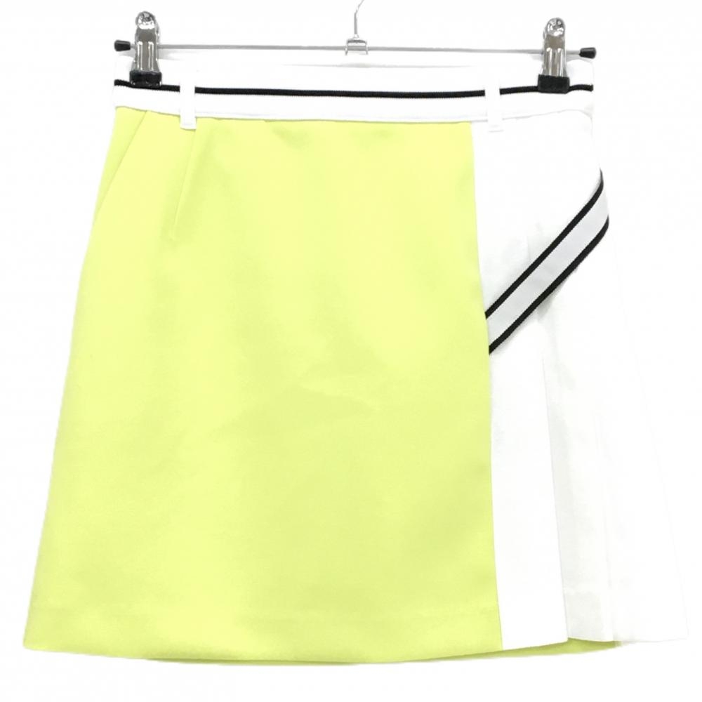 【超美品】アルチビオ スカート ライムイエロー系×白 サイドプリーツ 裏地付き レディース 36(S) ゴルフウェア 2024年モデル archivio