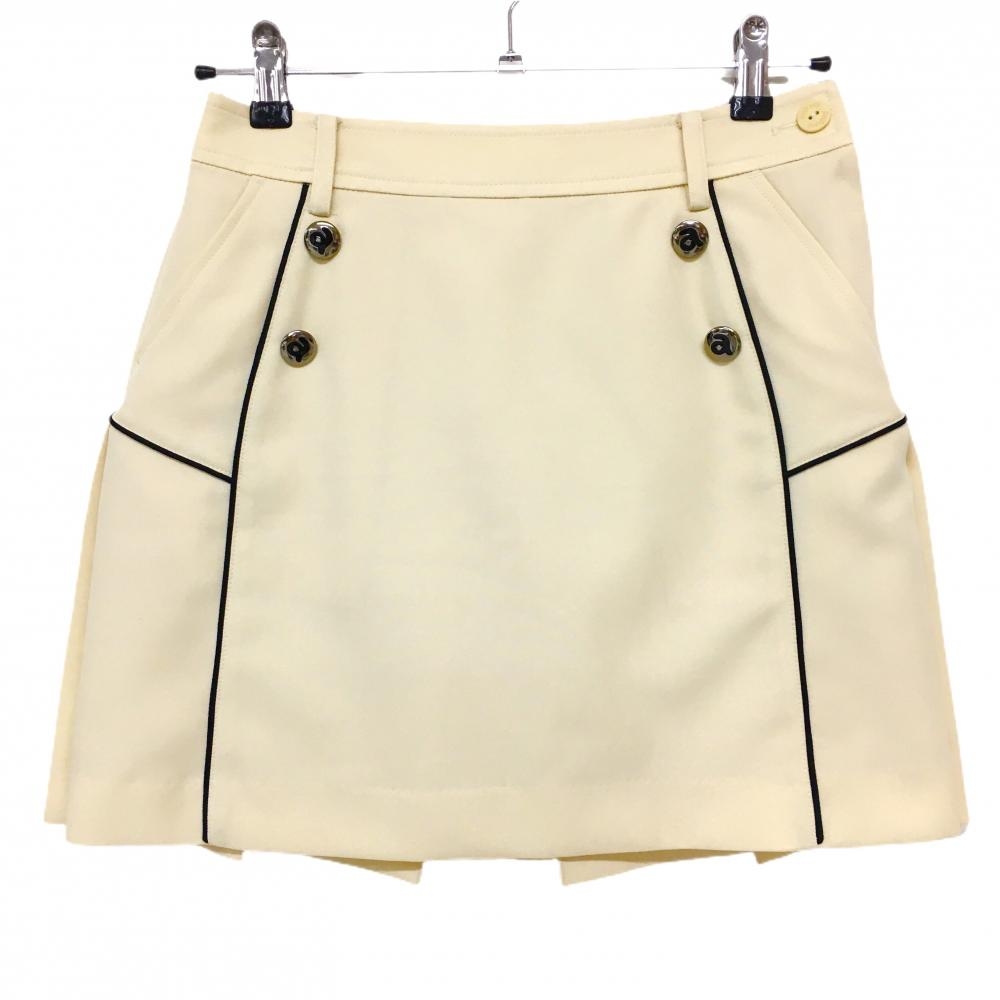 【超美品】アルチビオ スカート パステルイエロー×黒 背面プリーツ 裏地付 レディース 38(M) ゴルフウェア archivio