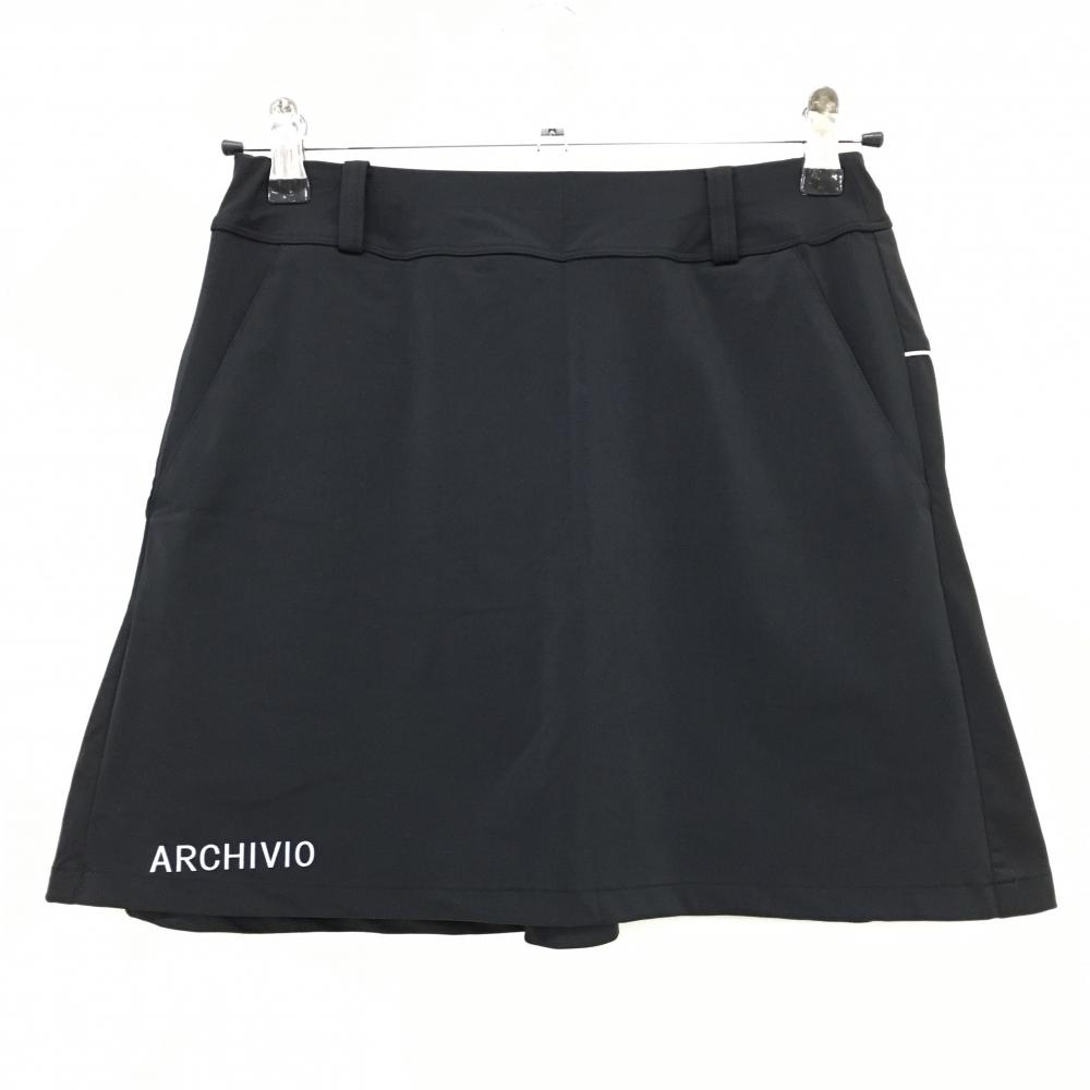 【超美品】アルチビオ ナイロンスカート 黒 ウエストゴム ストレッチ パイピング白 レディース 36(S) ゴルフウェア archivio