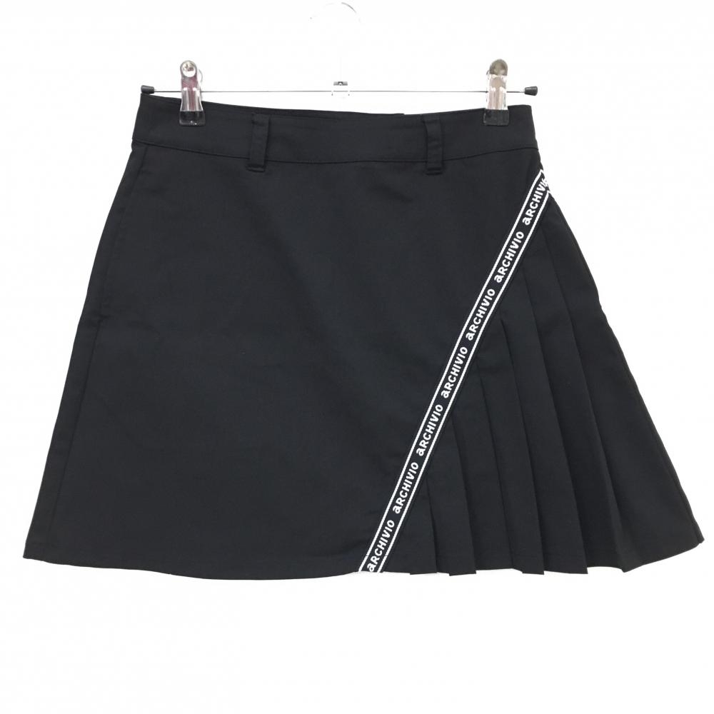 【超美品】アルチビオ スカート 黒×白 一部プリーツ 撥水 ロゴライン レディース 38(M) ゴルフウェア 2025年カタログ掲載モデル archivio