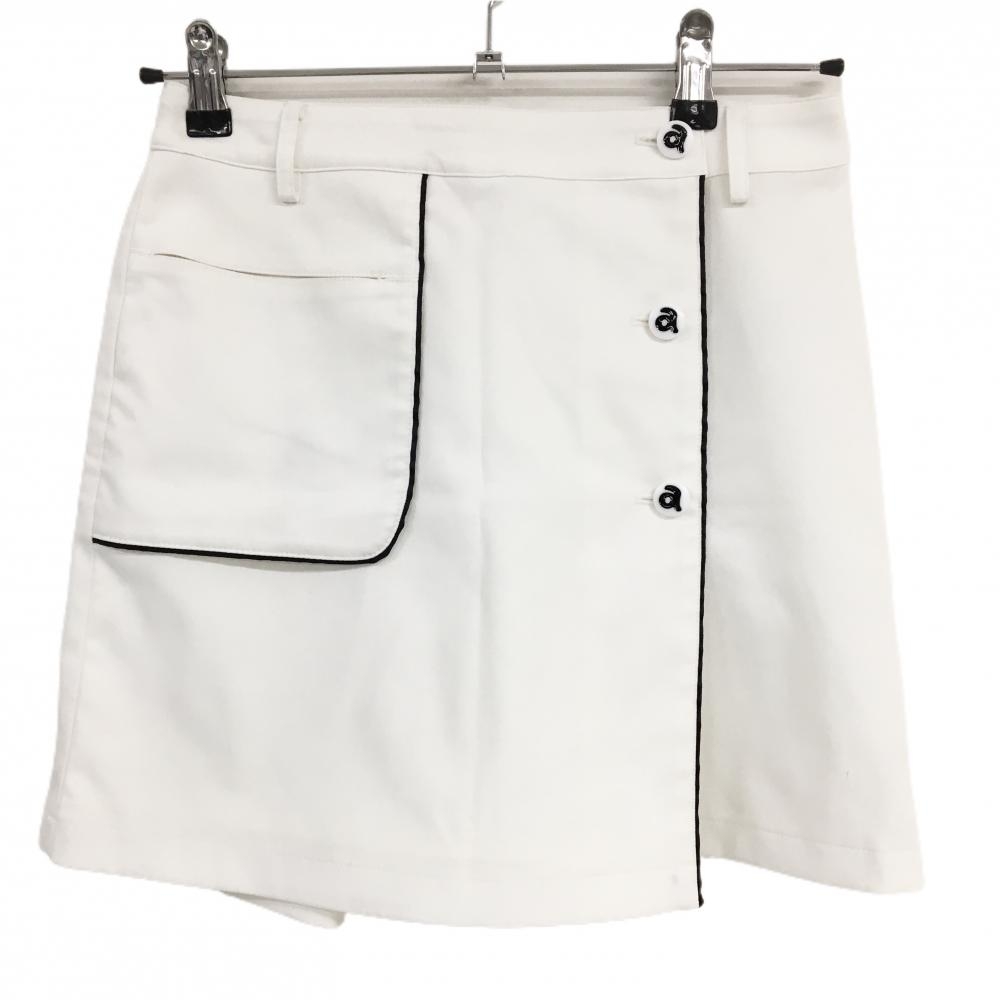 アルチビオ キュロットスカート 白×黒 前ボタン 後ろウエストゴム  レディース 36(S) ゴルフウェア archivio