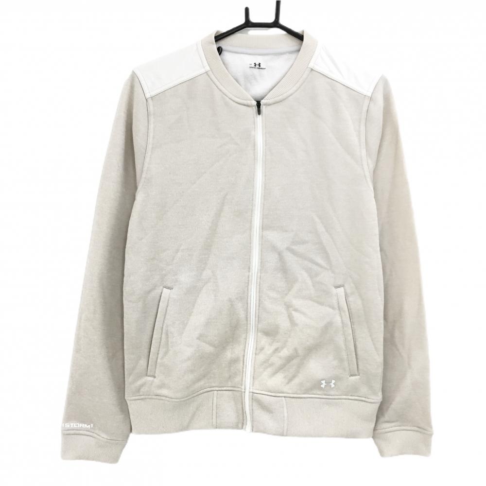 【新品】アンダーアーマー ニットジャケット ベージュ系 裏起毛 袖ロゴ ブルゾン レディース LG ゴルフウェア UNDER ARMOUR