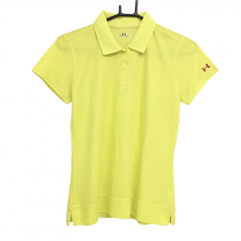 【超美品】アンダーアーマー 半袖ポロシャツ イエロー ロゴピンク レディース MD ゴルフウェア UNDER ARMOUR