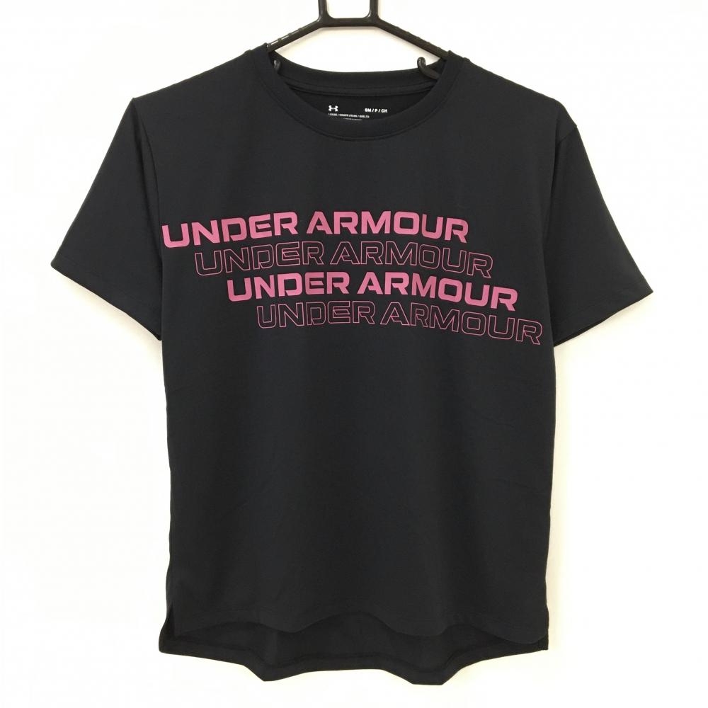 【超美品】アンダーアーマー Tシャツ 黒×ピンク HEATGEAR  レディース SM/P/CH ゴルフウェア UNDER ARMOUR