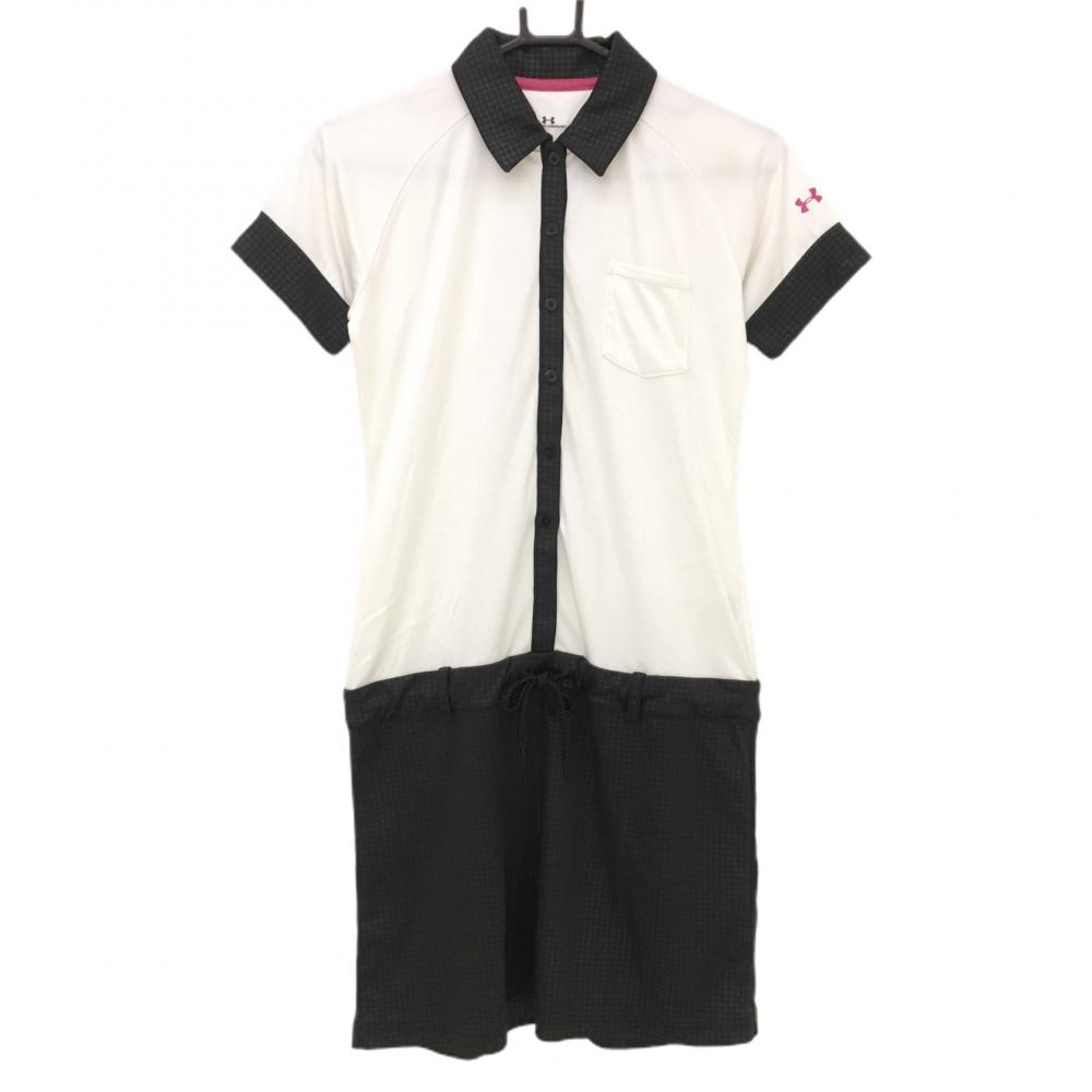 アンダーアーマー ワンピース 白×黒 千鳥格子 ウエスト紐  レディース MD ゴルフウェア UNDER ARMOUR