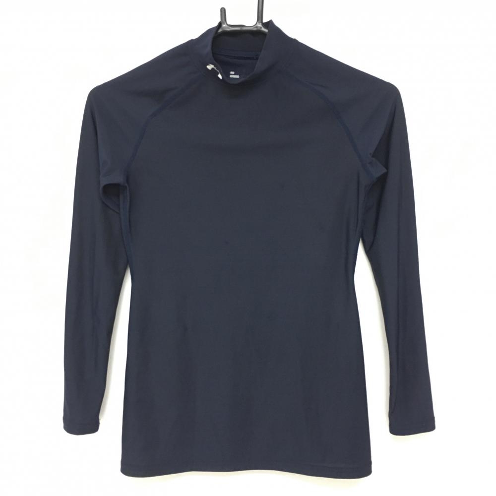 【美品】アンダーアーマー 長袖ハイネックイナーシャツ ネイビー ネックロゴ刺しゅう  レディース SM ゴルフウェア UNDER ARMOUR