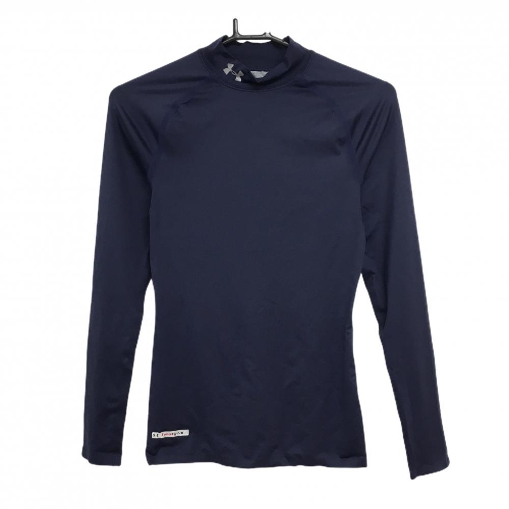 【美品】アンダーアーマー ハイネックインナーシャツ ネイビー×ライトグレー 背面メッシュ  レディース SM ゴルフウェア UNDER ARMOUR