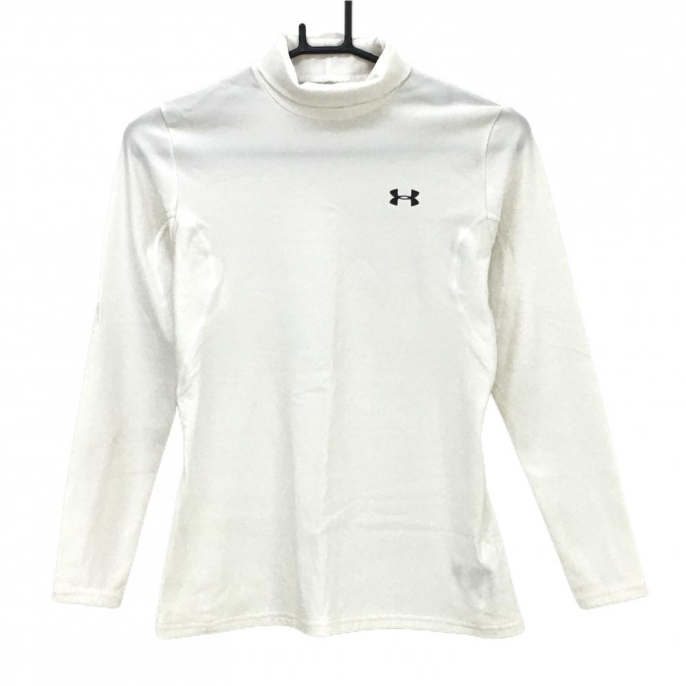 【超美品】アンダーアーマー ハイネックインナーシャツ 白 ロゴ黒 内側微起毛 レディース SM ゴルフウェア UNDER ARMOUR