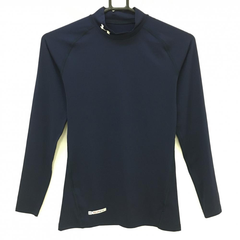 【超美品】アンダーアーマー ハイネックインナーシャツ ネイビー ネックロゴ白 レディース MD ゴルフウェア UNDER ARMOUR