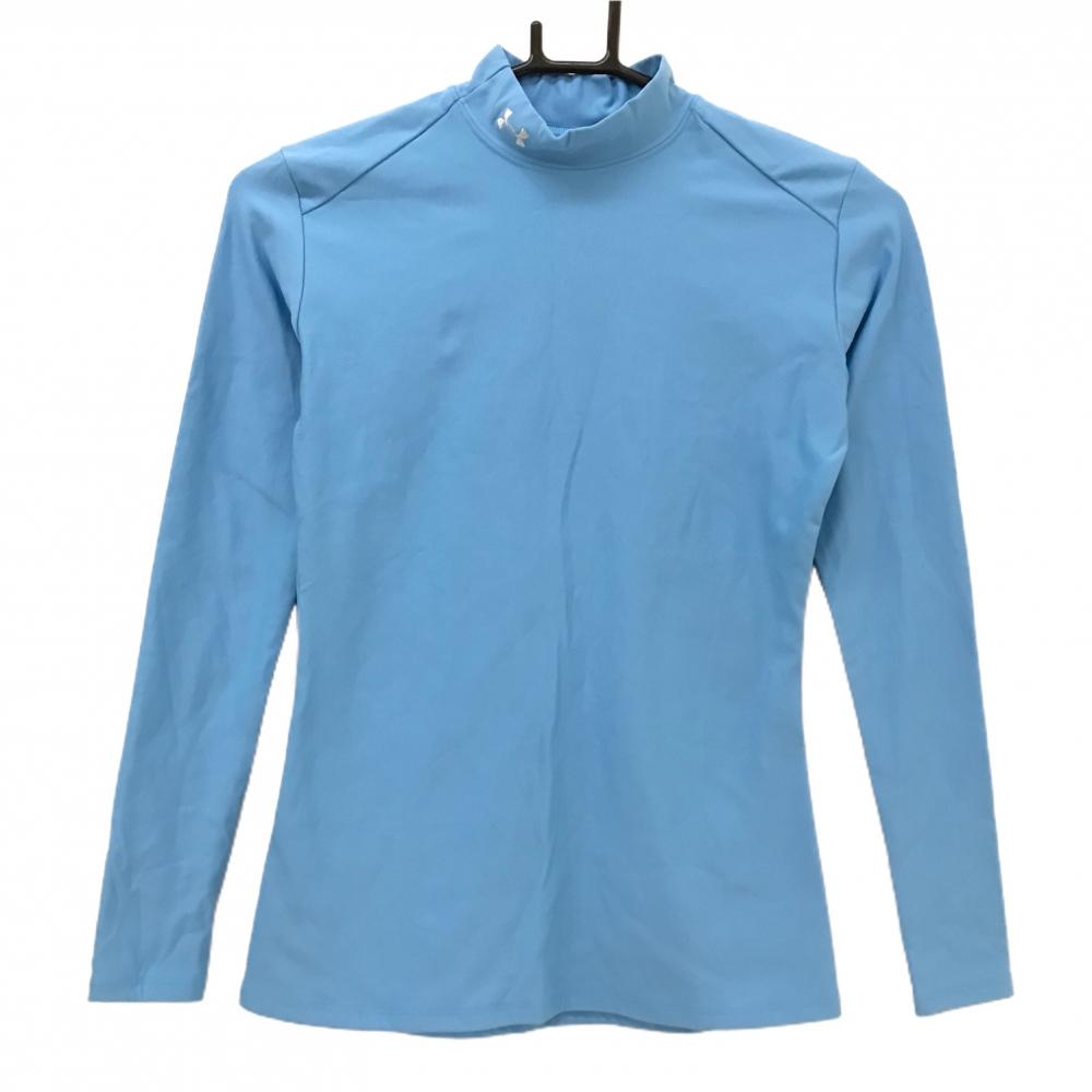 【美品】アンダーアーマー ハイネックインナーシャツ ライトブルー ネックロゴ刺しゅう レディース MD ゴルフウェア UNDER ARMOUR