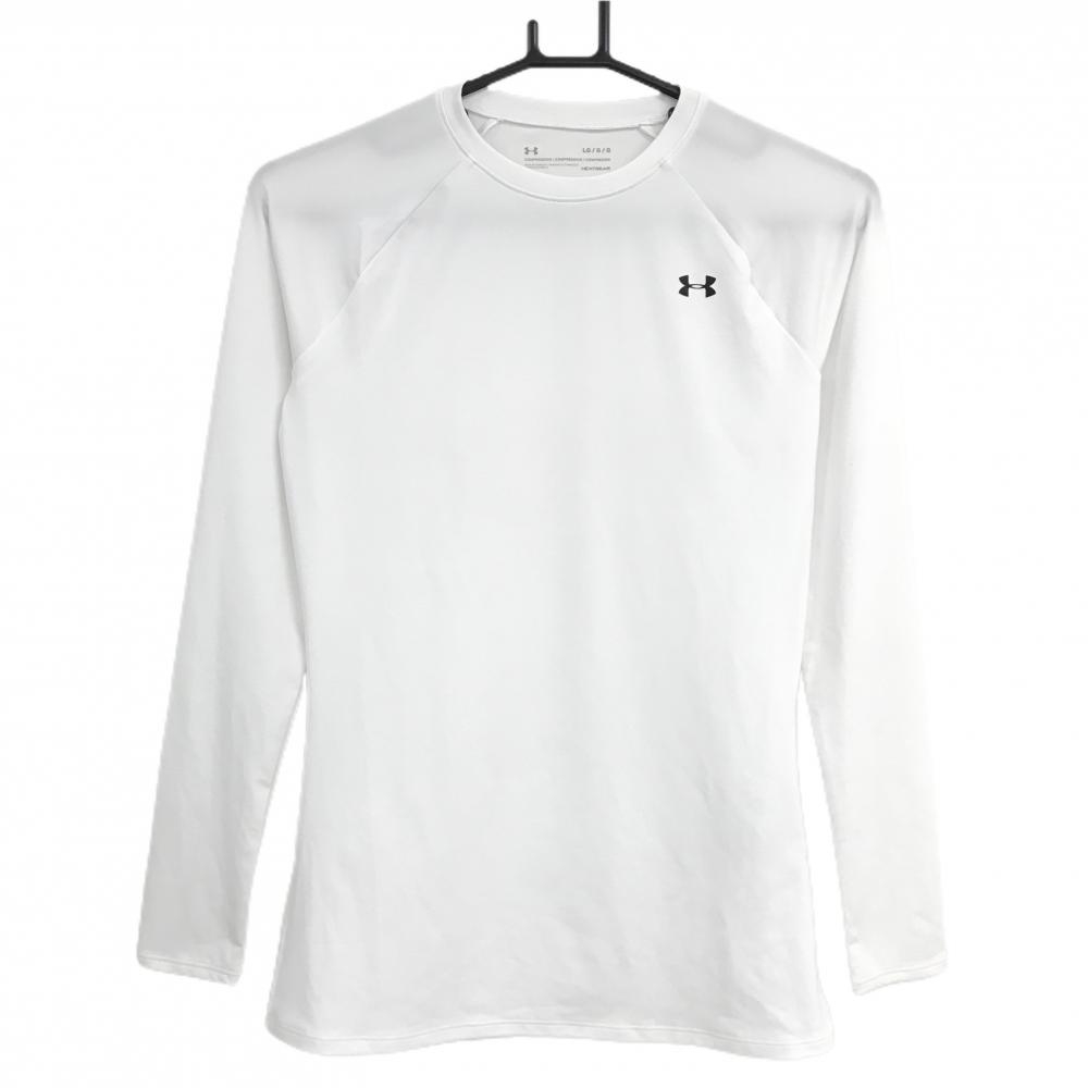 【超美品】アンダーアーマー インナーシャツ 白×黒 胸ロゴ ストレッチ HEATGEAR レディース LG/G/G ゴルフウェア UNDER ARMOUR