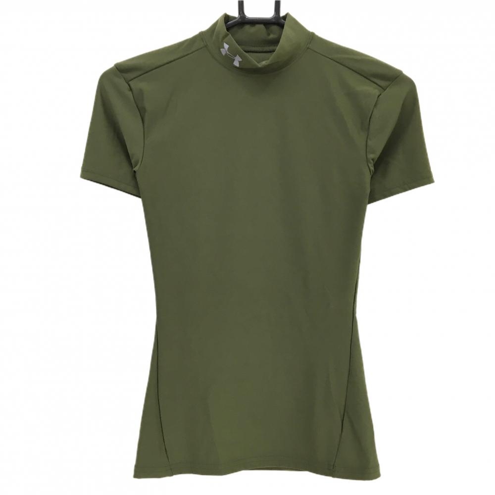 【超美品】アンダーアーマー 半袖ハイネックインナーシャツ カーキ ストレッチ  レディース SM ゴルフウェア UNDER ARMOUR