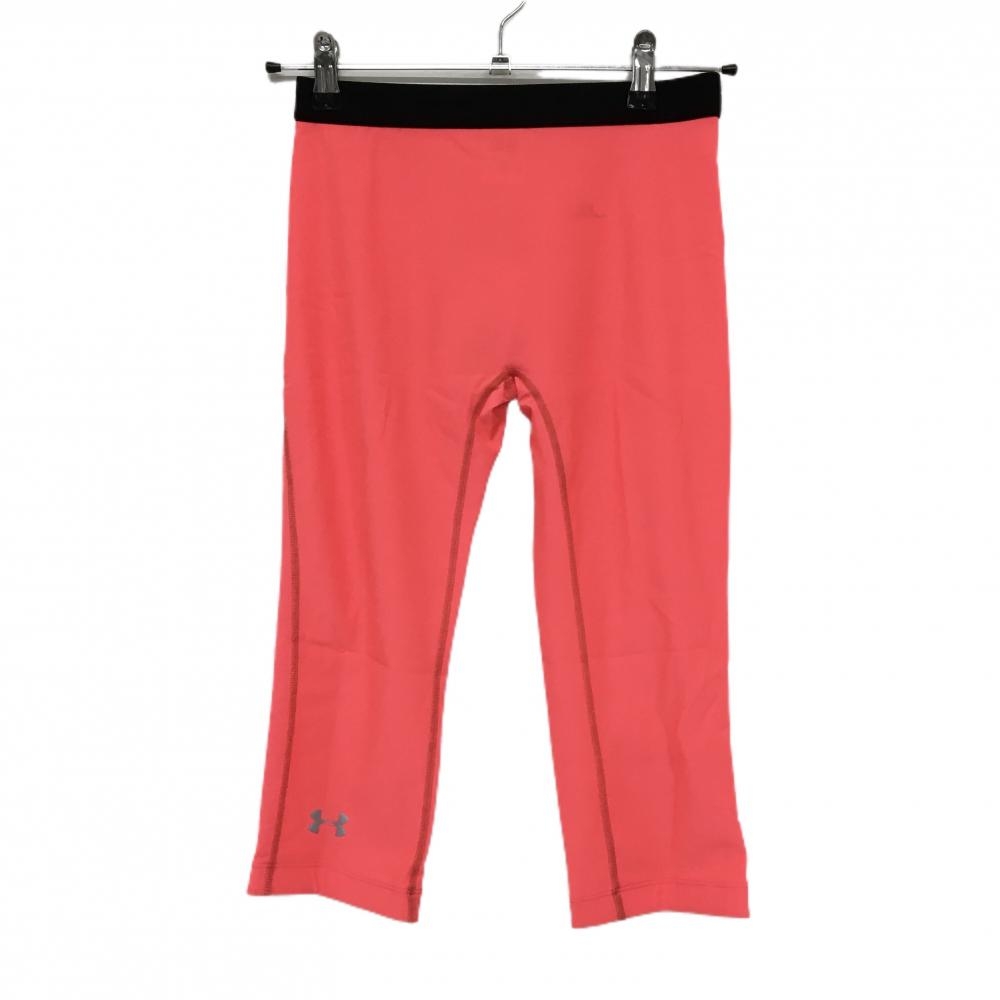【新品】アンダーアーマー レギンスパンツ 蛍光オレンジ×黒 スパッツ ヒートギア レディース MD ゴルフウェア UNDER ARMOUR