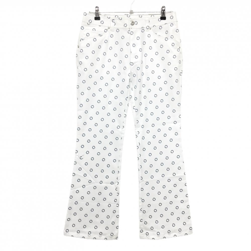 【美品】アンダーアーマー パンツ 白×ネイビー ロゴ総柄 レディース LG ゴルフウェア UNDER ARMOUR