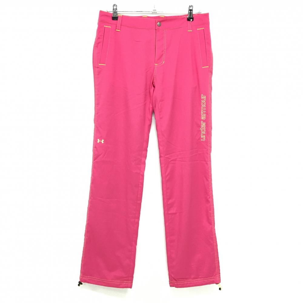 【新品】アンダーアーマー パンツ ピンク×イエロー 裏地メッシュ ドローコード  レディース LG ゴルフウェア UNDER ARMOUR