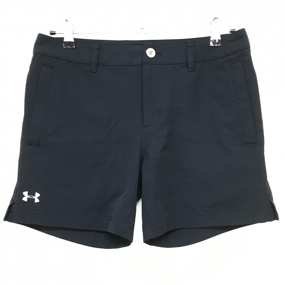 【超美品】アンダーアーマー ショートパンツ 黒 ロゴプリント レディース LG ゴルフウェア UNDER ARMOUR